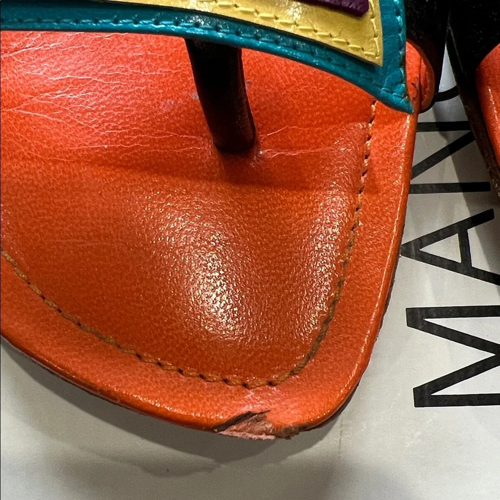 Manolo Blahnik Colorful Flat Sandals, size 38.5